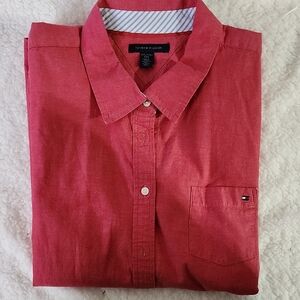 Tommy Hilfiger Men's Casual Red Button Down Shirt